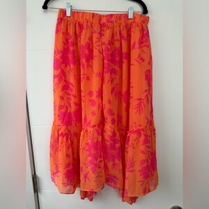 Floral Maxi Skirt in Orange and Pink